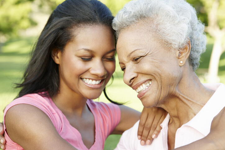 Mother and daughter embracing each other at an assisted living home in Shreveport, LA.